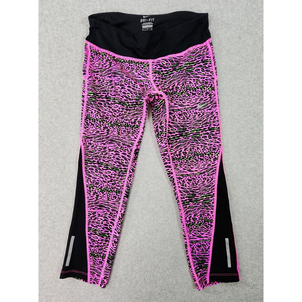 Nike Running Women's Small Racer Dri-Fit Leopard Print Pink Cropped‎ Legging